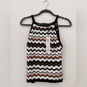 Minkpink Zigzag Knit Halter Top and Pants - Black, White, Brown